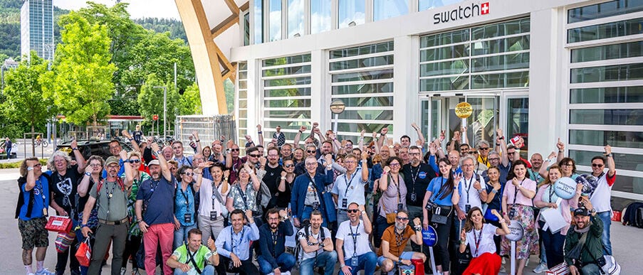 Club members in front of swatch HQ