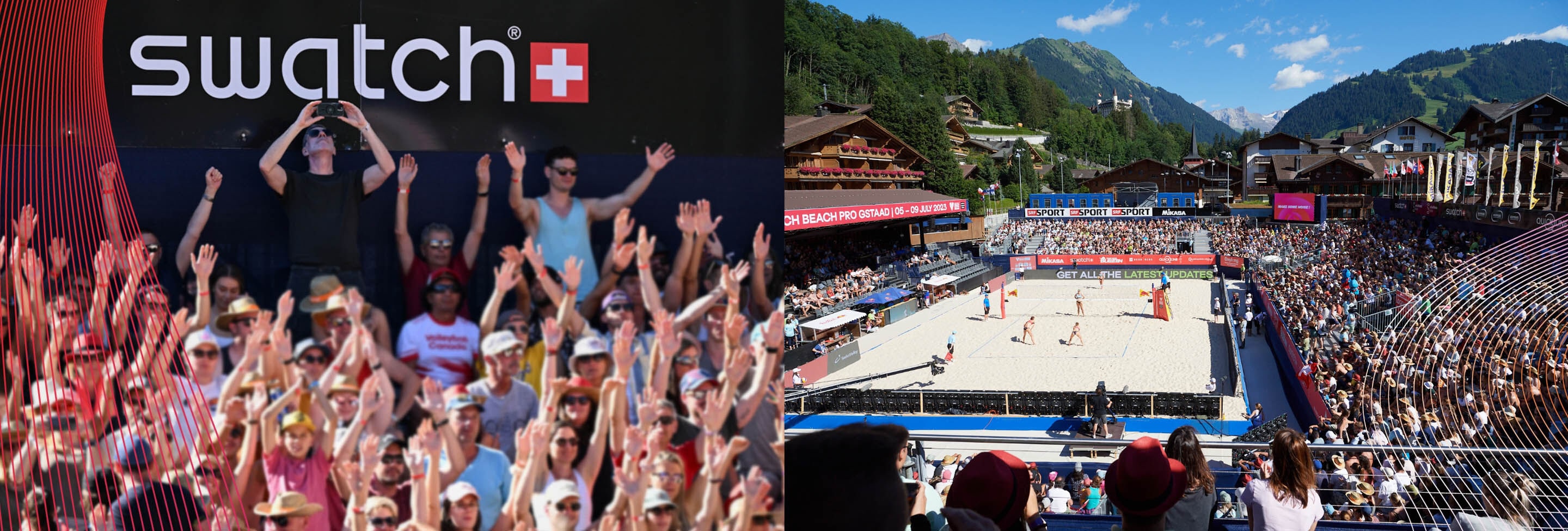 Crowd cheering the beach volley game at Swatch Beach Pro Gstaad Crowd cheering the beach volley game at Swatch Beach Pro Gstaad